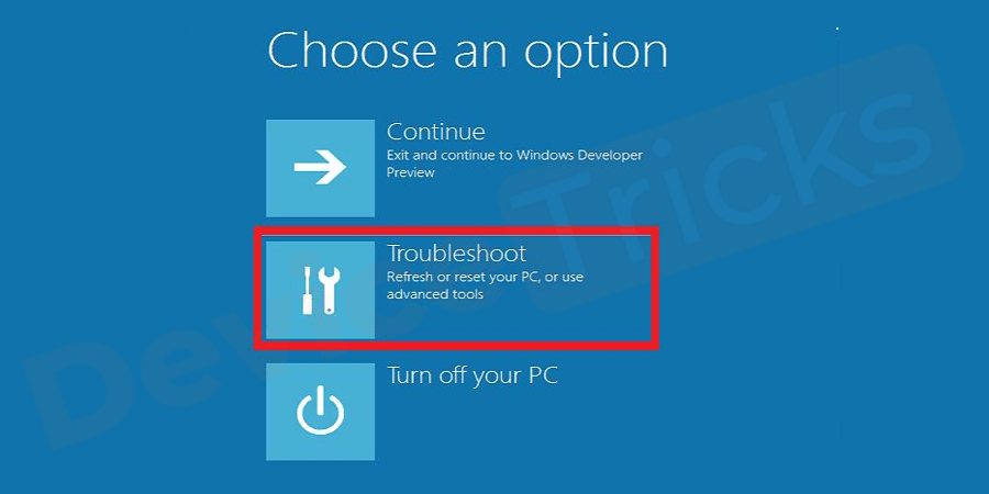 How to fix Black Screen with Mouse Cursor on Windows 10/8/7 ?   On the next screen, you need to choose to troubleshoot option.